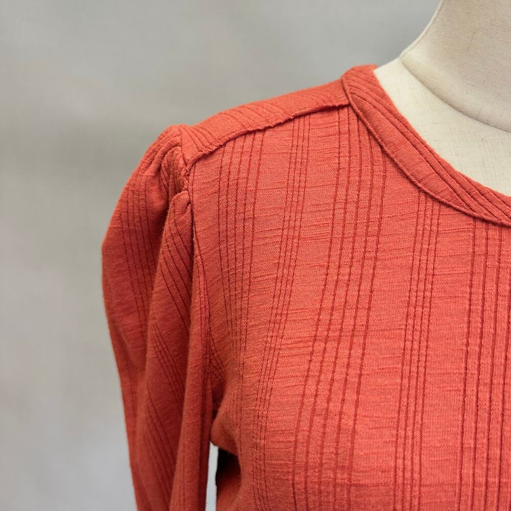 Anthropologie | Pilcro | Rust Red Button-Front Ribbed Long Sleeve Top - Picture 5 of 14